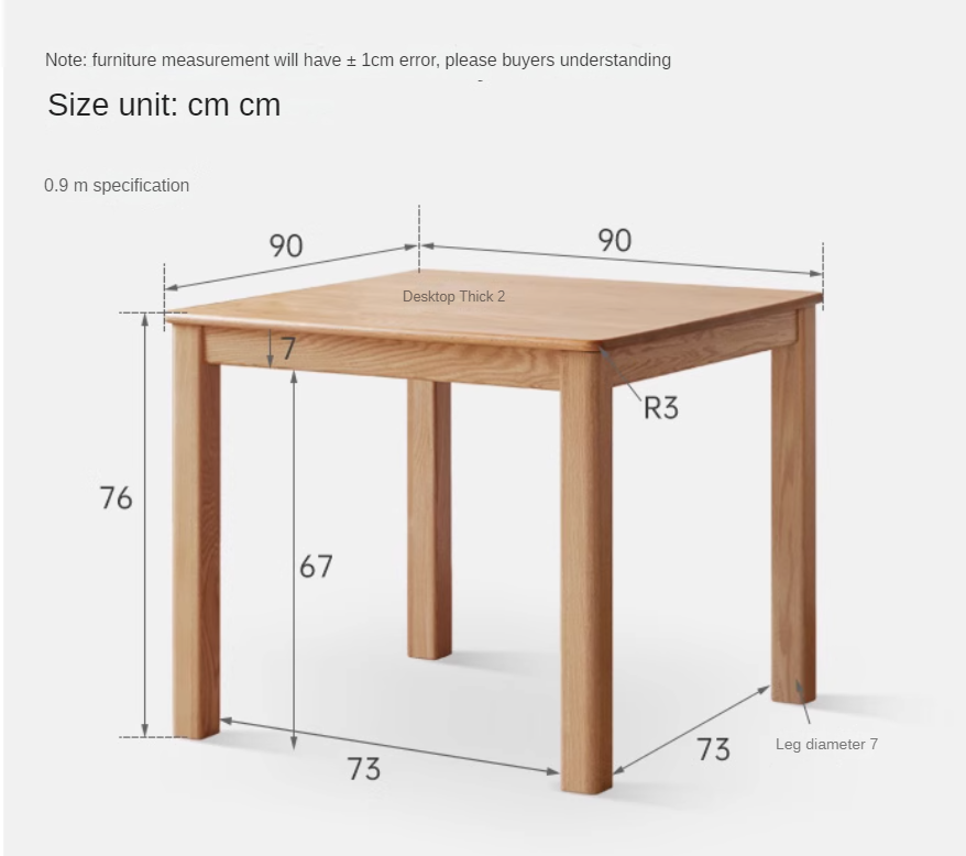 Oak solid wood square modern dining table