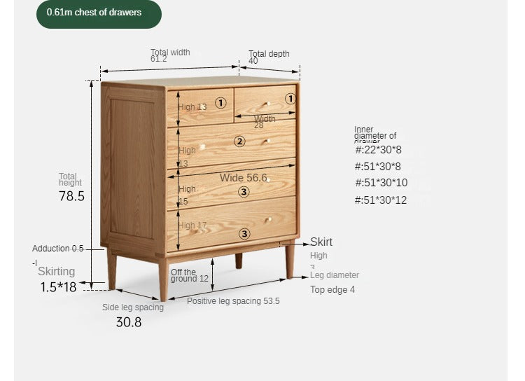 Oak solid wood Chest of drawers: