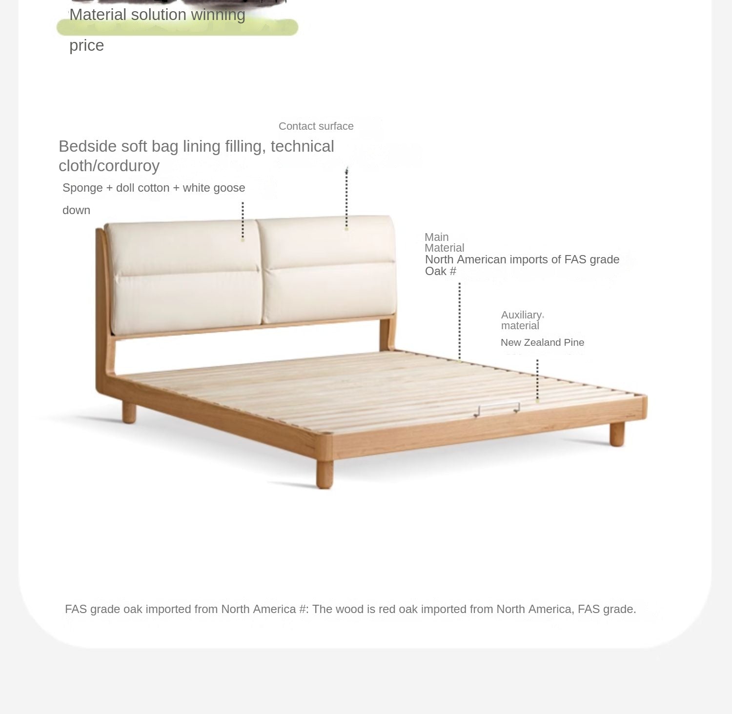 Oak solid wood bed modern simple<