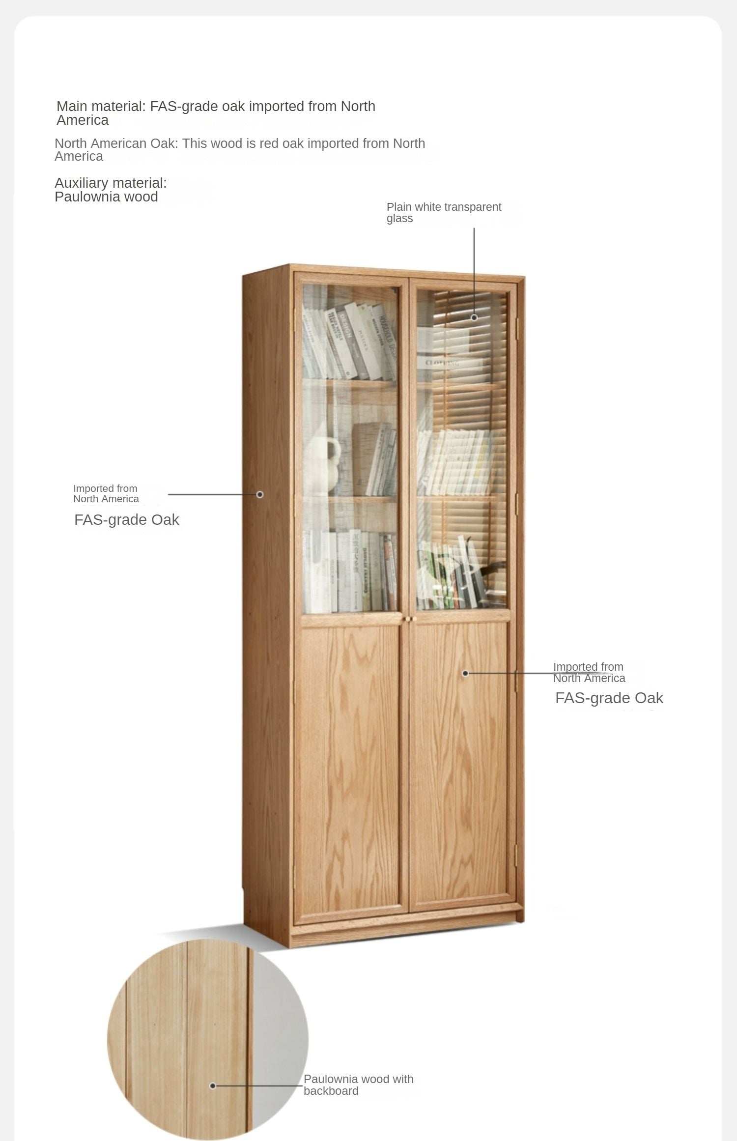 Oak solid wood bookcase glass door"-