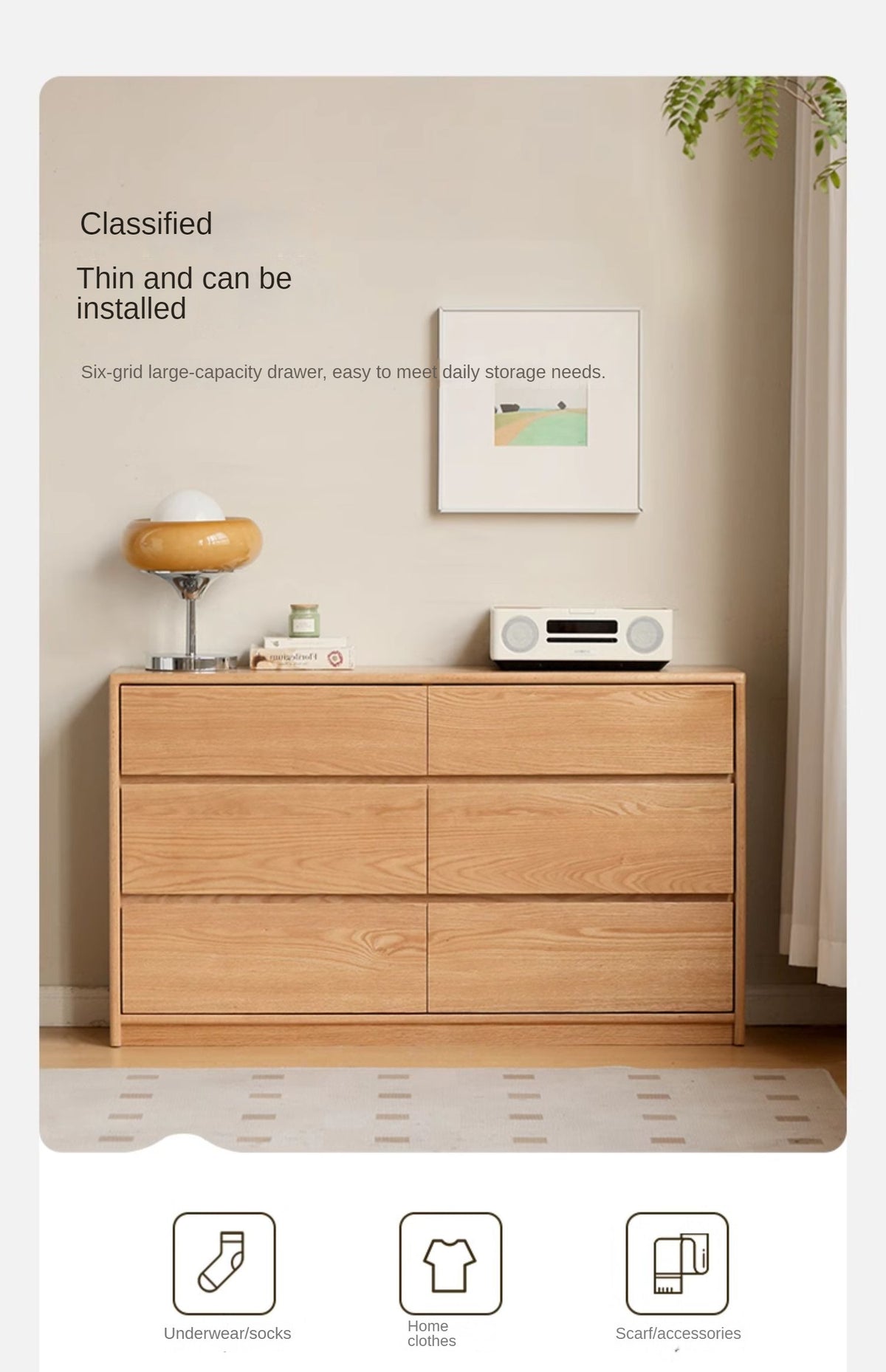 solid wood drawer cabinet bedroom oak small apartment six drawer