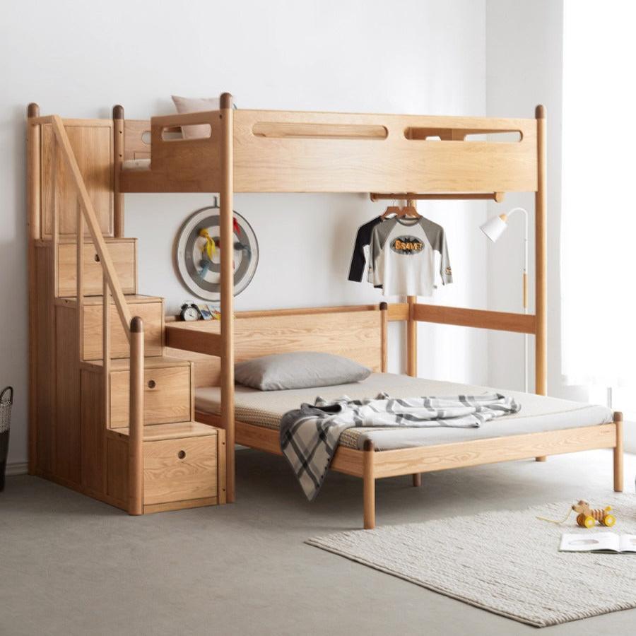 Oak solid wood Loft bed with cabinet