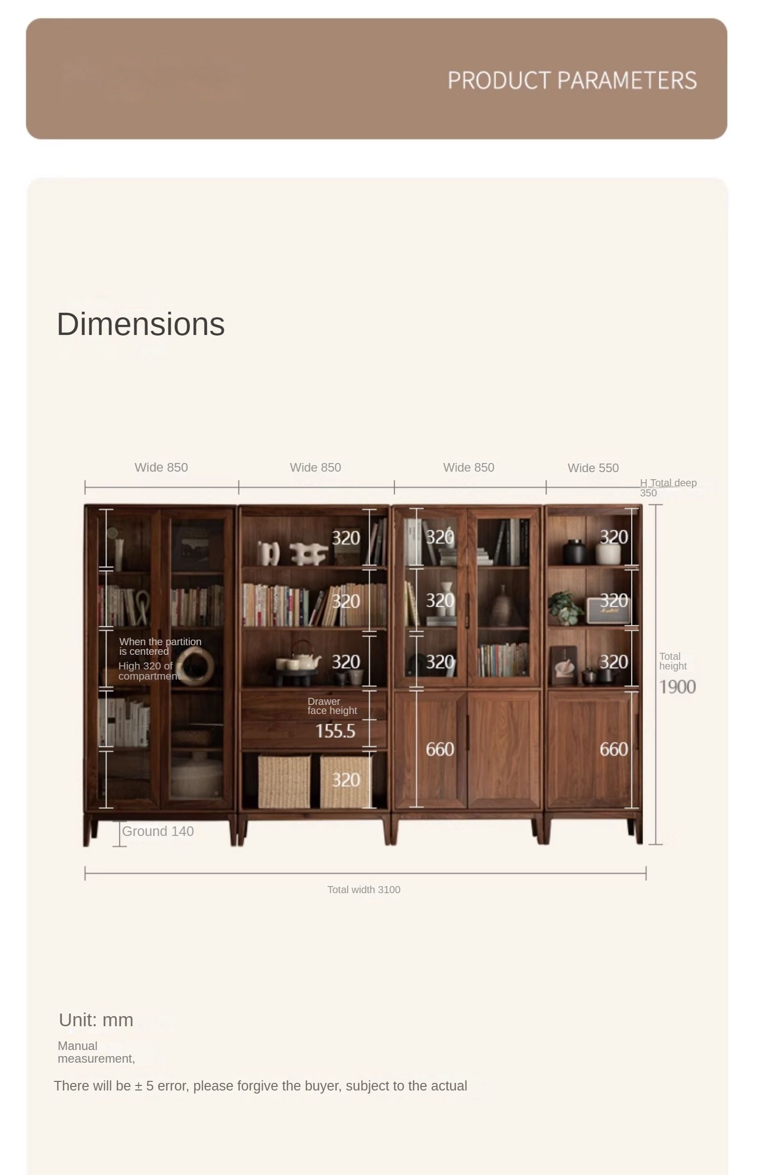 North American black walnut, Ash solid wood combination cdust-proof glass door wall floor-to-ceiling bookshelf<