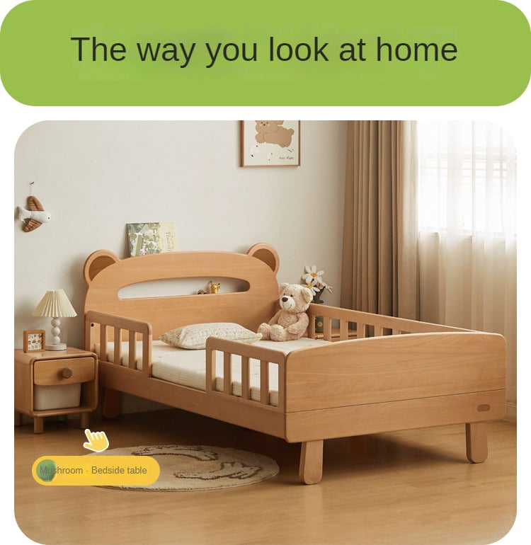 Beech solid wood children's guardrail bed with light