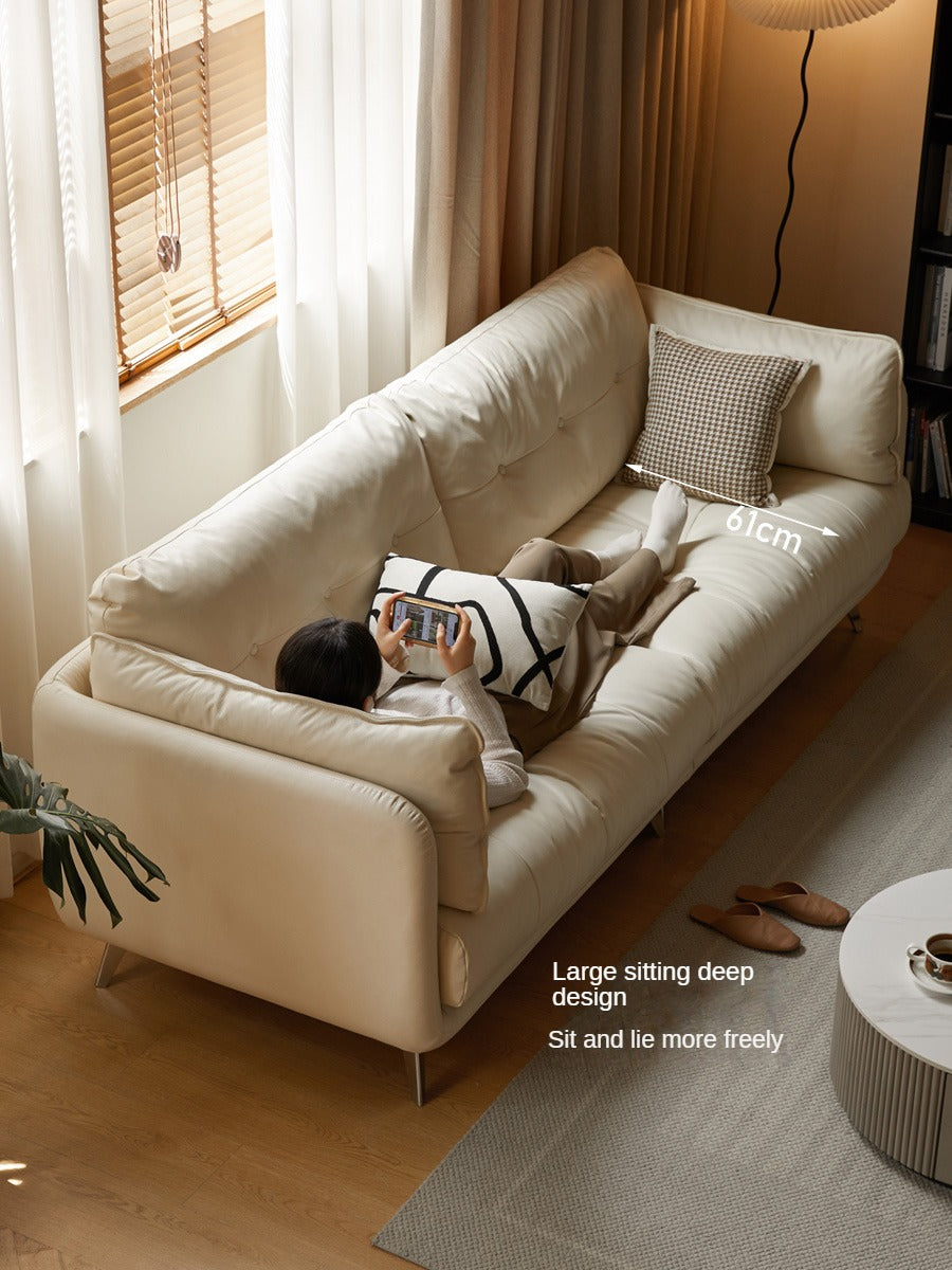 Leather top layer cowhide cream style sofa: