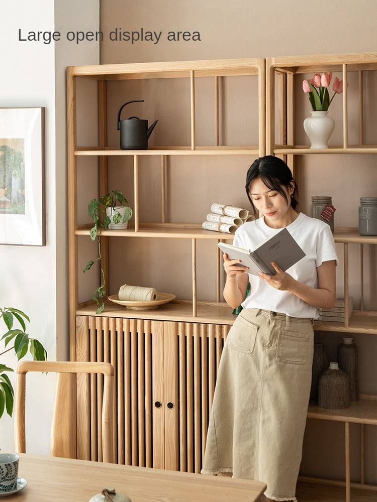 Ash solid wood bookshelf combined bookcase display cabinet wall shelf<