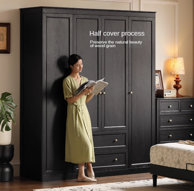 Oak Solid Wood American Style Open Door Wardrobe