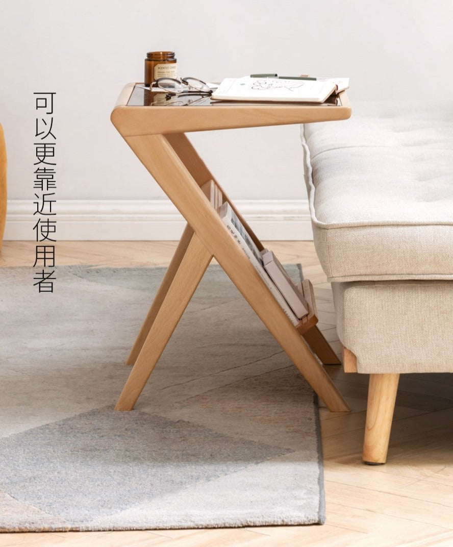 Glass corner solid wood side table-