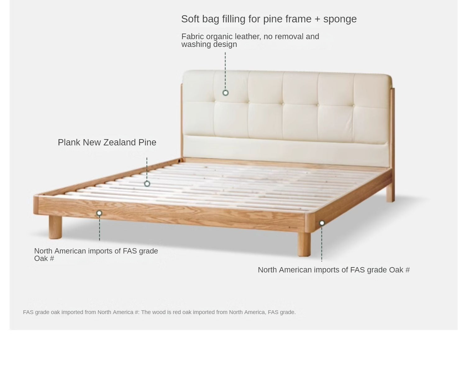 Oak Solid Wood Nordic Soft Back Bed Modern Simple<