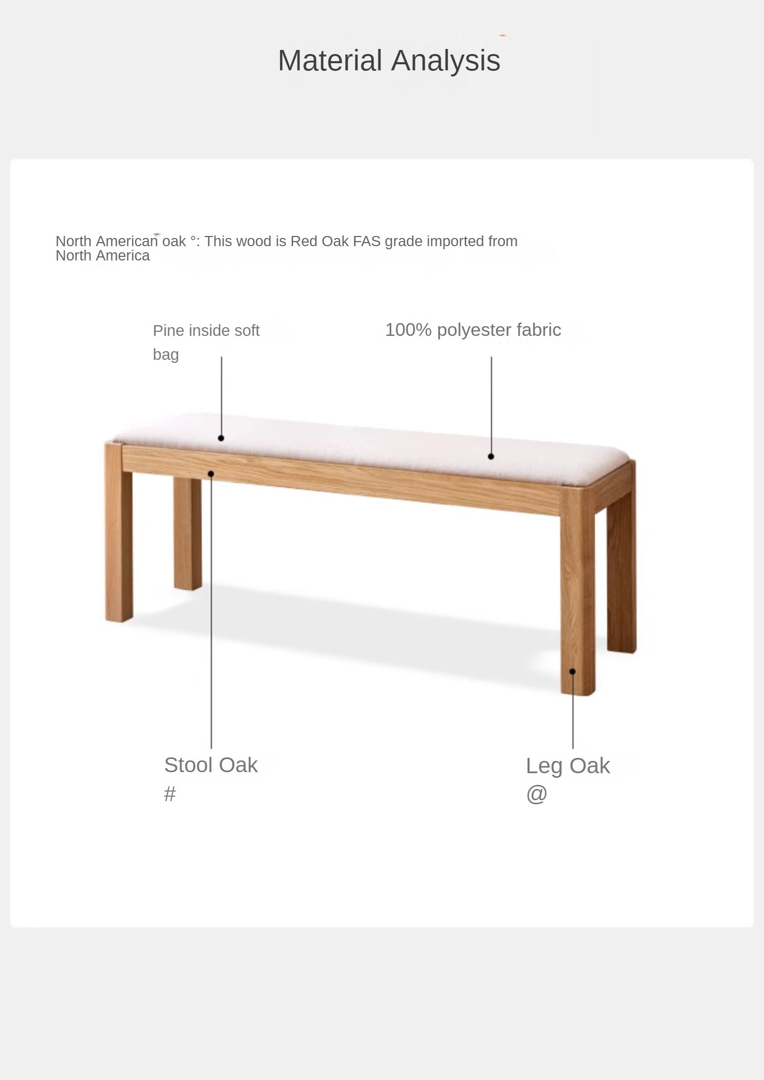 Oak Solid Wood Long Nordic Soft Bench