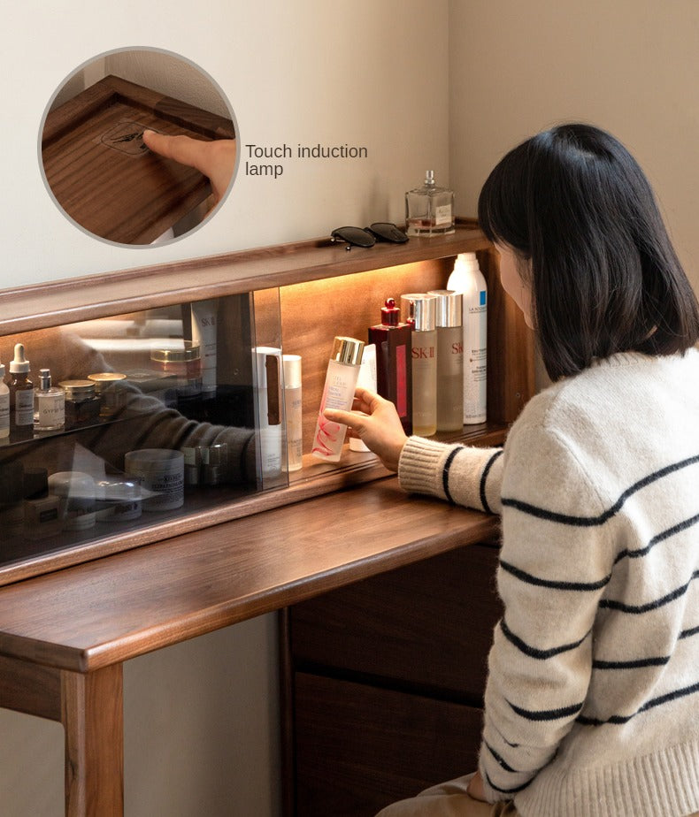 Black walnut solid wood retractable dressing table