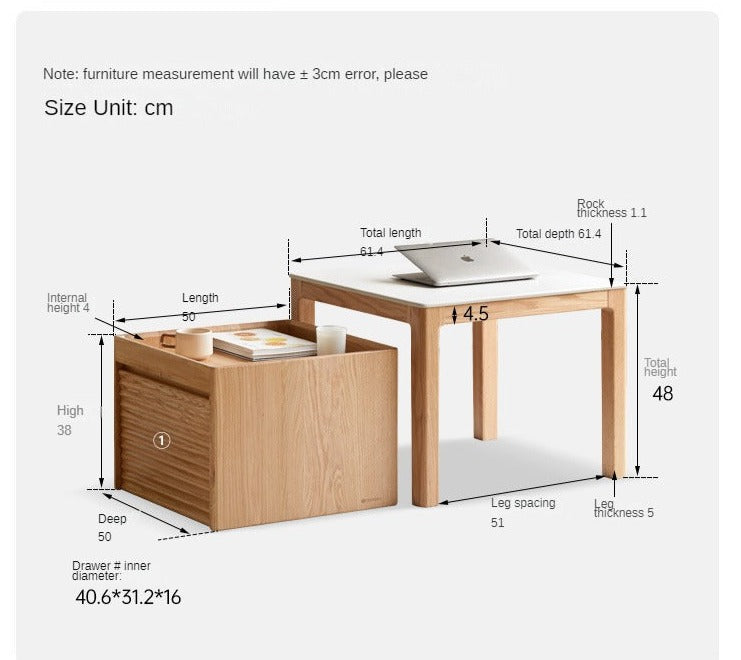 Oak Solid Wood Rock Plate Combination coffee table"