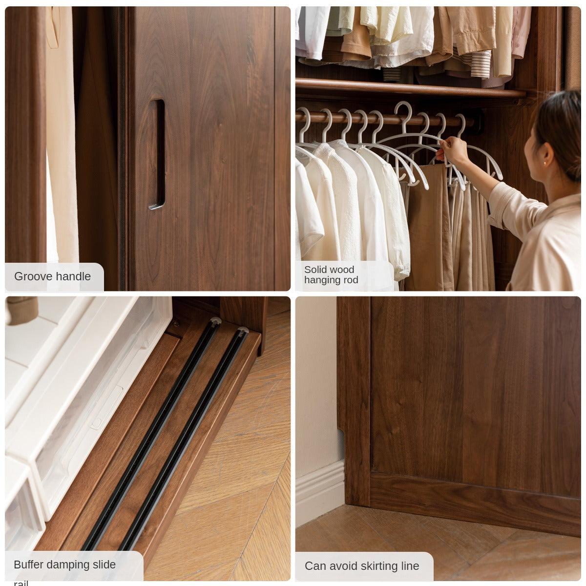 Black walnut solid wood sliding door wardrobe