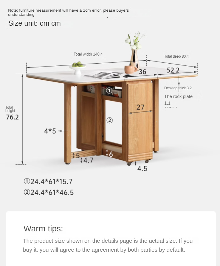 Oak solid wood modern rock slab folding dining table