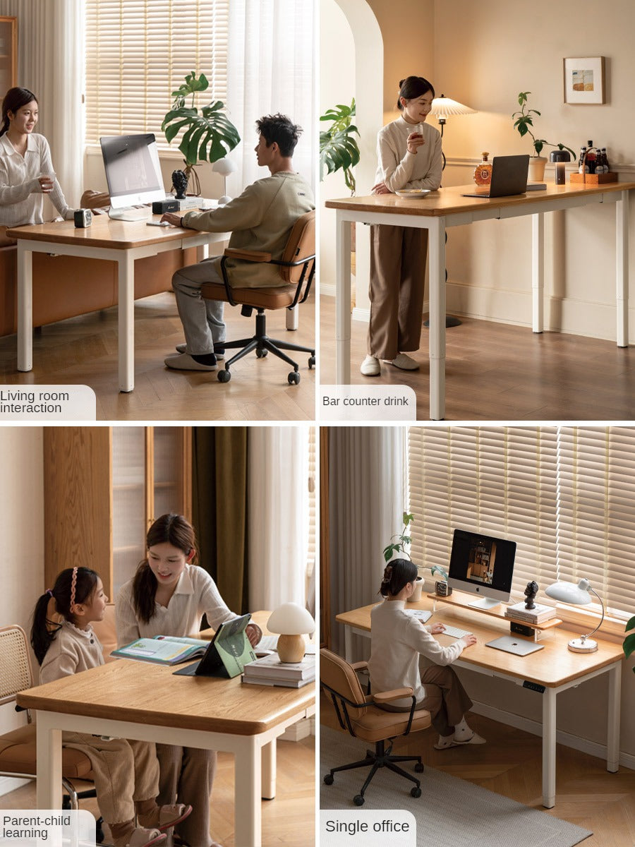 Oak Solid Wood Electric Elevating Dual Motor Office Desk