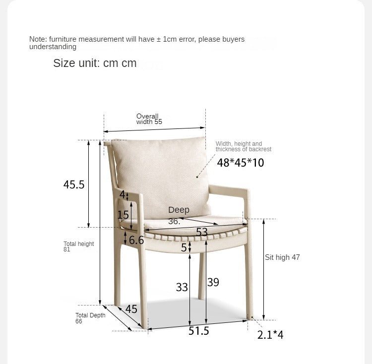 Oak Solid Wood Study Chair Cream Style