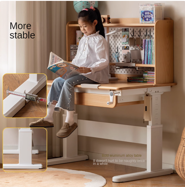 Beech Solid Wood Hand Crank Lift Children's Study Table