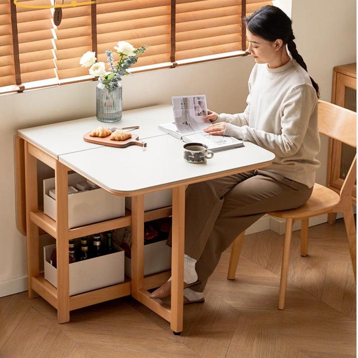 Beech solid wood folding movable rock plate dining table