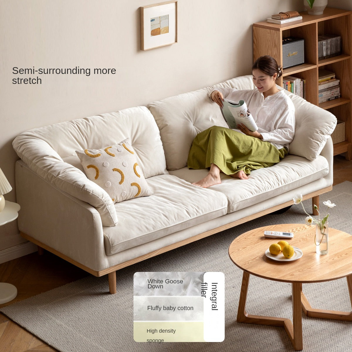 Fabric white cream style velvet sofa+