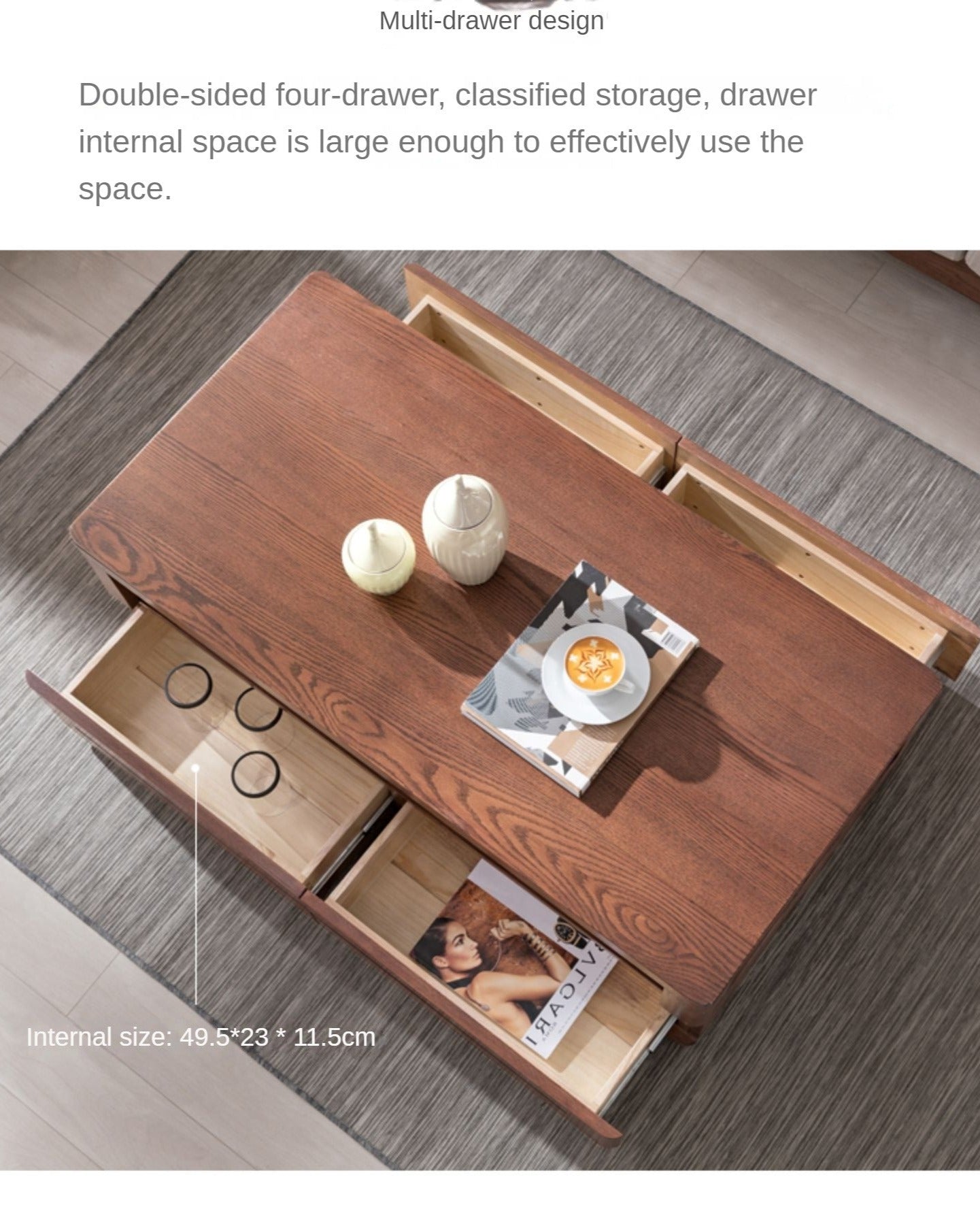 Oak Solid Wood Tea Table Nordic Modern Walnut Color"