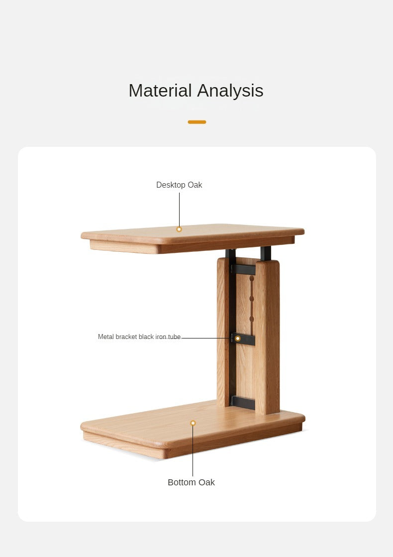 Movable liftable foldable side table Oak solid wood-