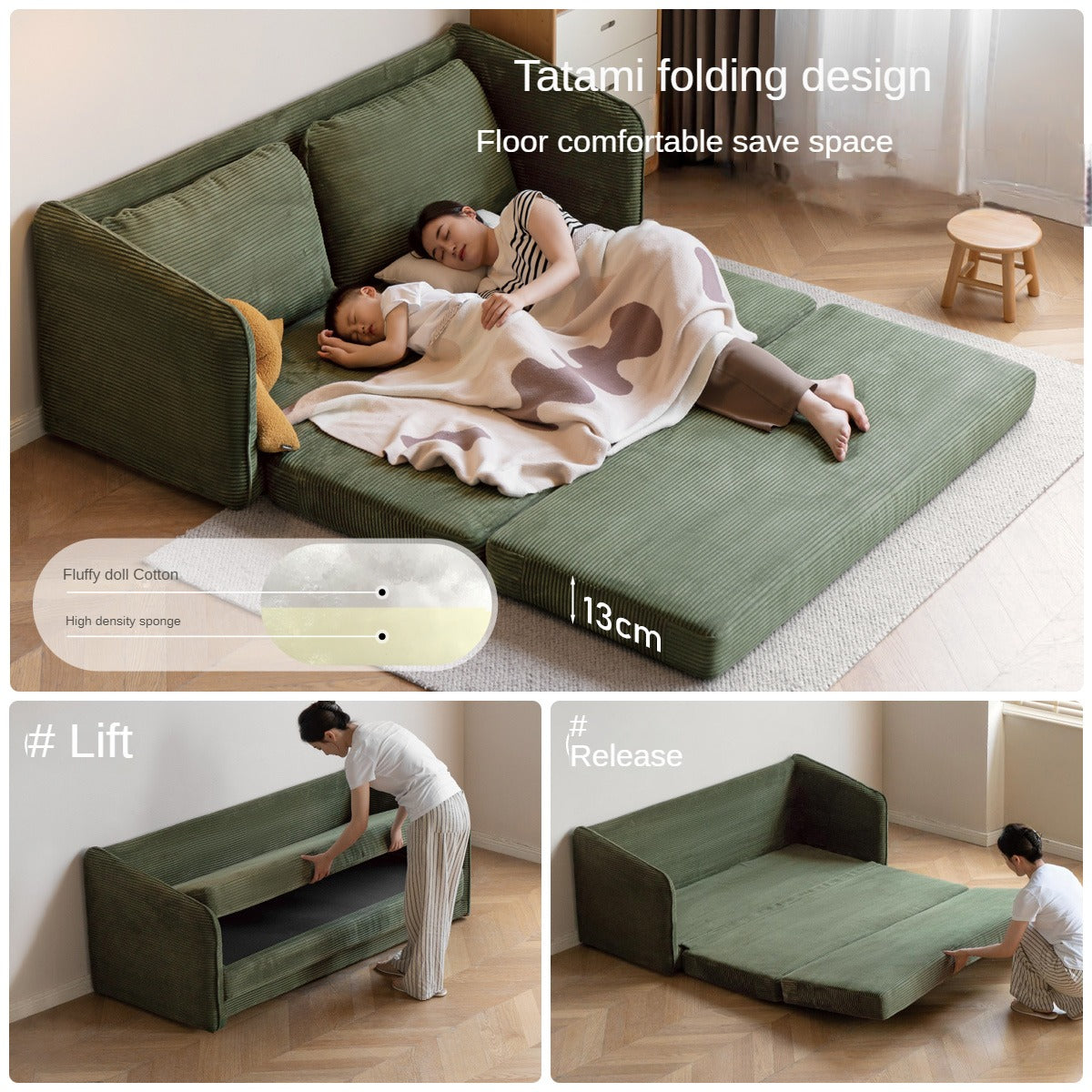 Fabric floor folding dual-purpose sofa