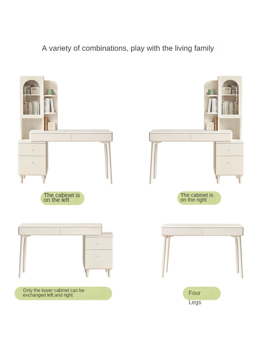 Poplar Solid Wood Retractable Desk and Bookshelf: