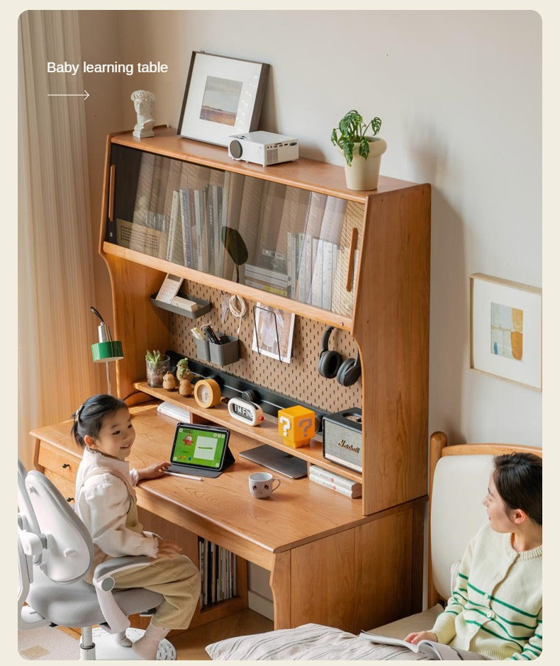 Cherry Wood Desk and Bookshelf Integrated Office Desk