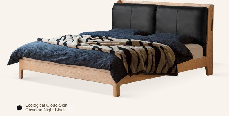 Oak Solid Wood Leather Soft Back Bed