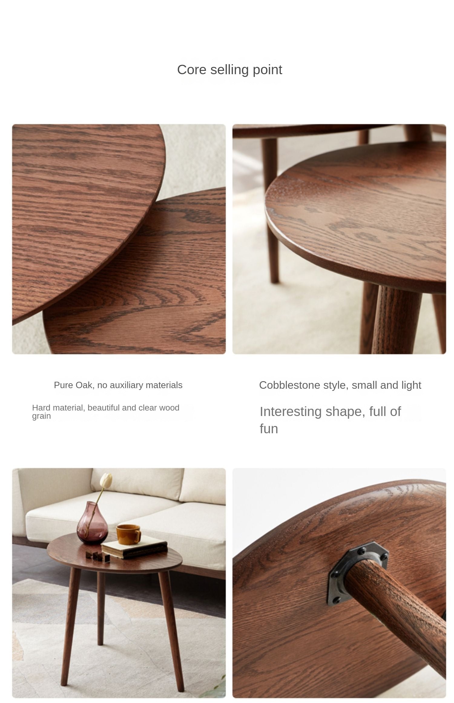 Oak Solid Wood walnut color Tea Table -