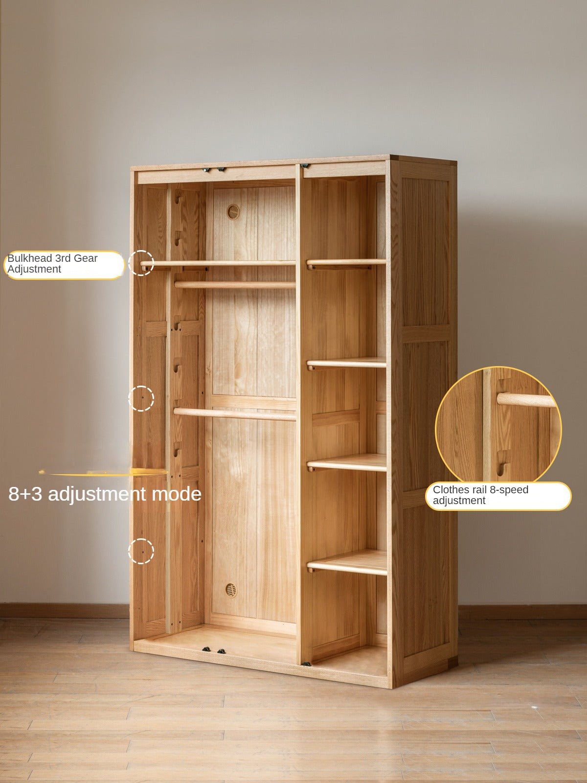 Oak Solid Wood Children's Wardrobe Combination: