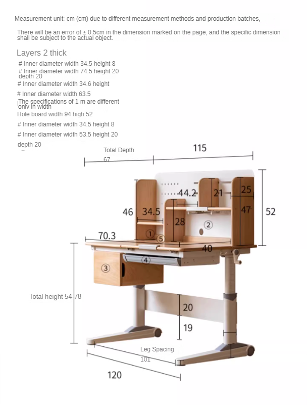 Beech solid wood children's liftable kids writing desk