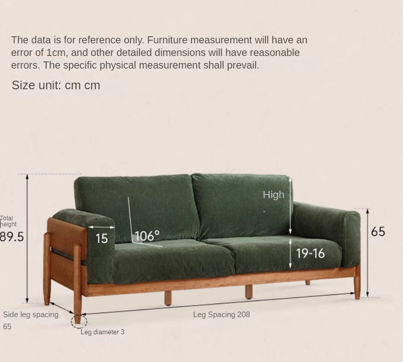 Cherry Solid Wood Modern Straight Sofa