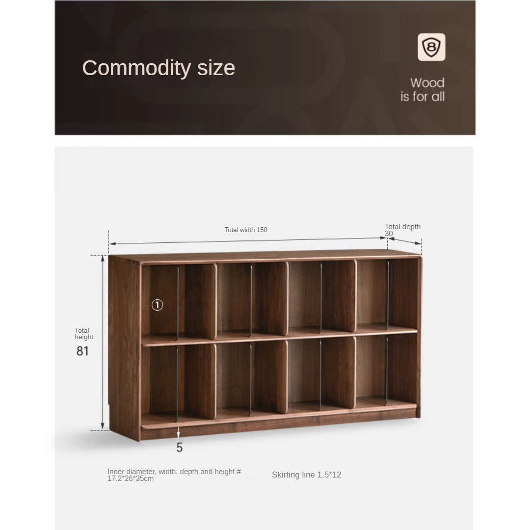 Black Walnut, Oak Solid Wood Bookcase Modern Storage Cabinet