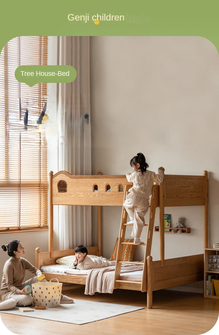 Oak Solid Wood Children's Bunk Bed.