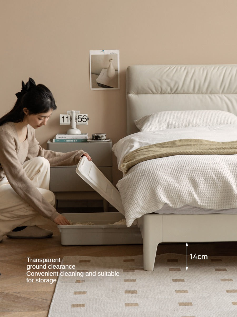 Poplar Solid Wood Technology Fabric Bed Cream Style<