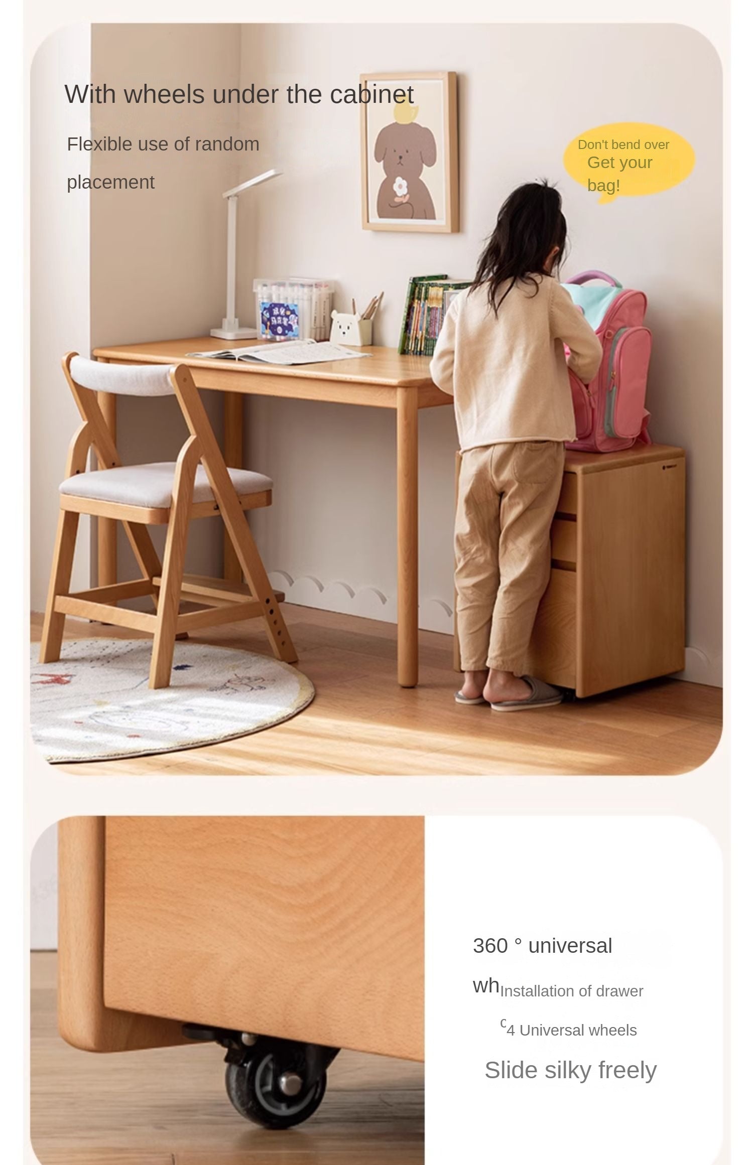 Beech, Oak Solid Wood Children's Writing Desk