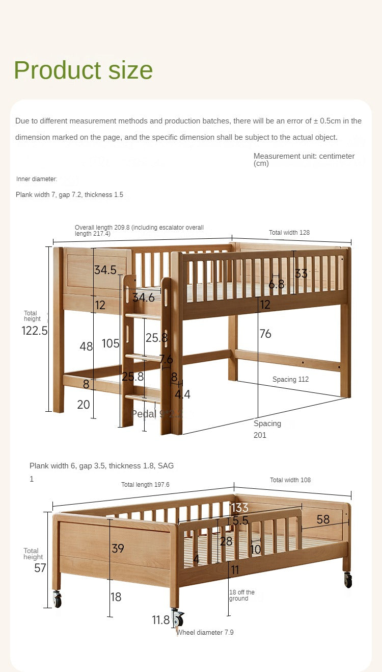 Beech Solid Wood Mother and Child Trolley Bunk Bed