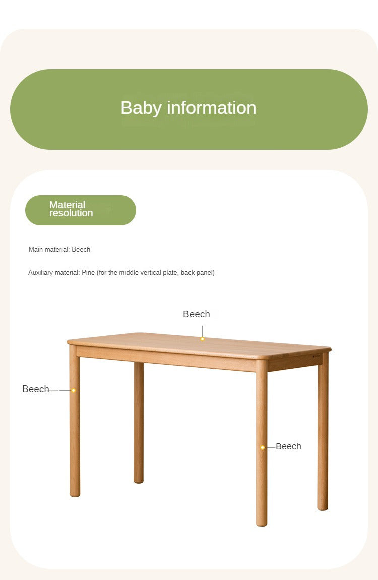 Beech Solid Wood Desk Children's Study Table