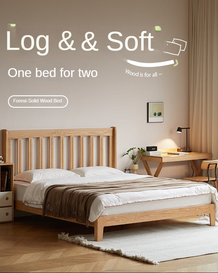 Oak Solid Wood Grille Bed Small Soft Bed.