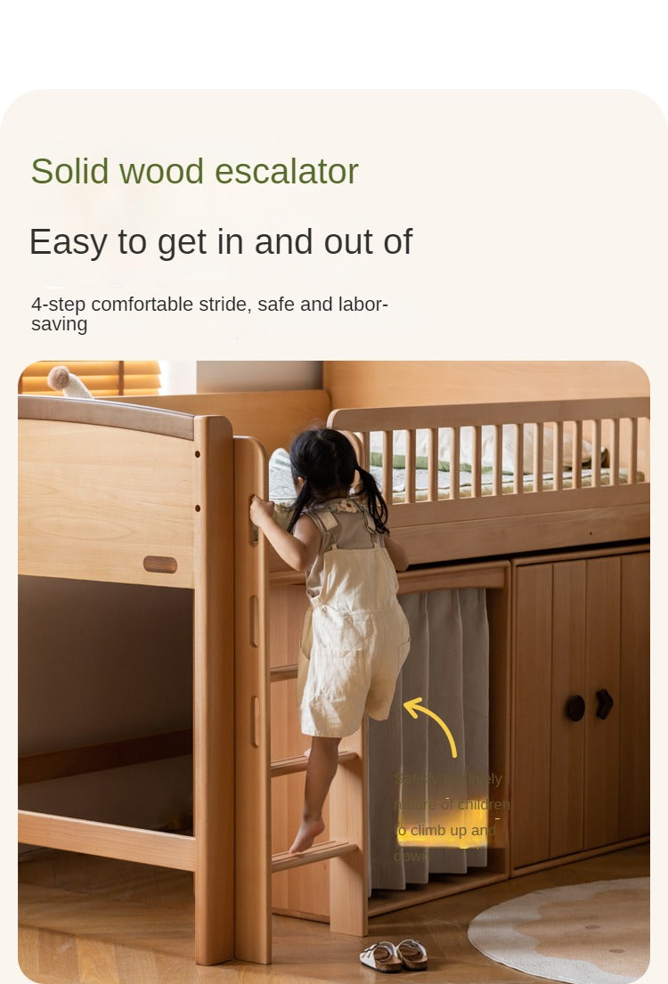 Beech Solid Wood Children's with Light Guardrail Bed