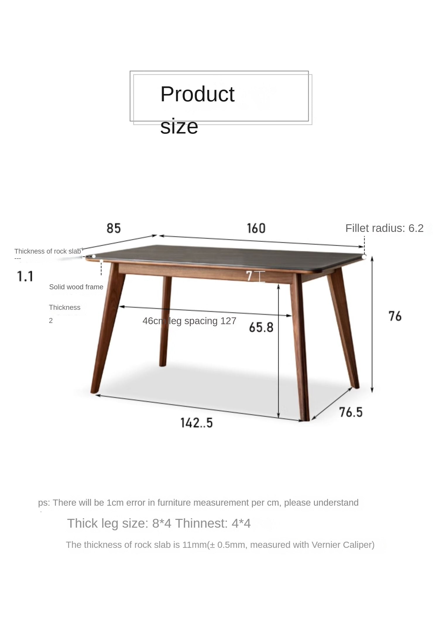 Black walnut solid wood rock plate dining table