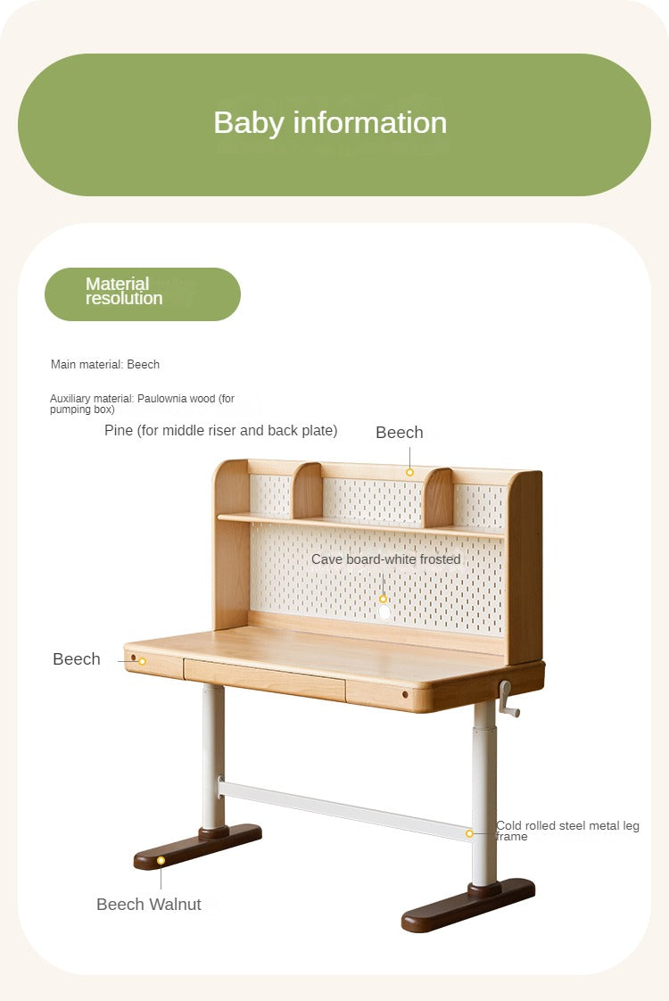 Beech Solid Wood Children's Modern Lift Study Table