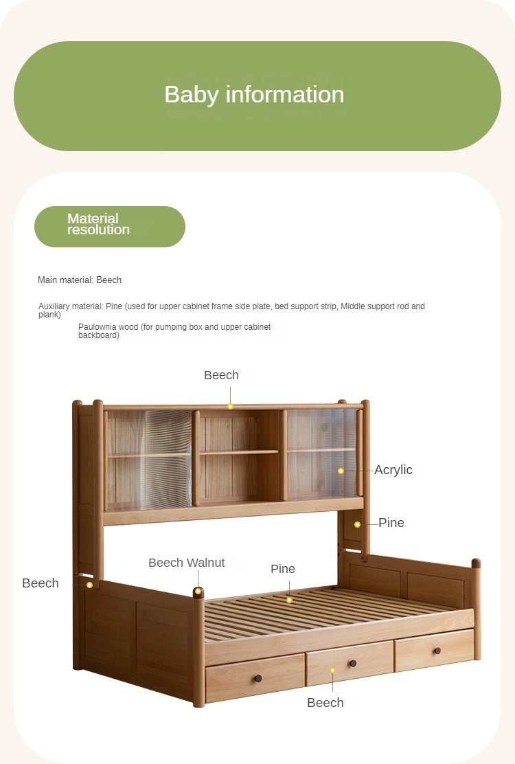 Beech Solid Wood Children's Cabinet Integrated Bed