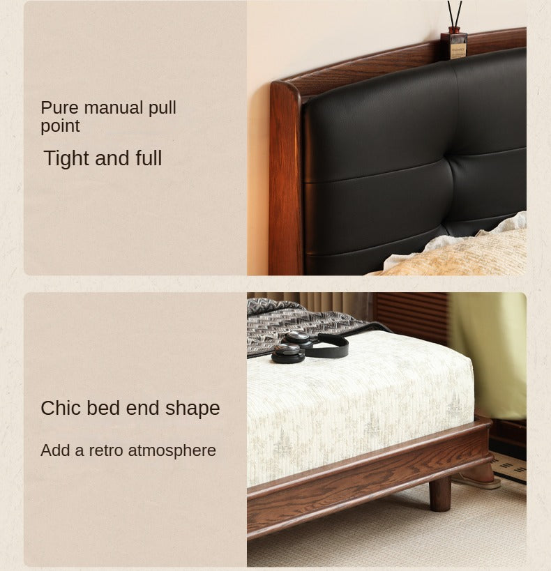 Oak Solid Wood Multifunctional Retro Soft Bed