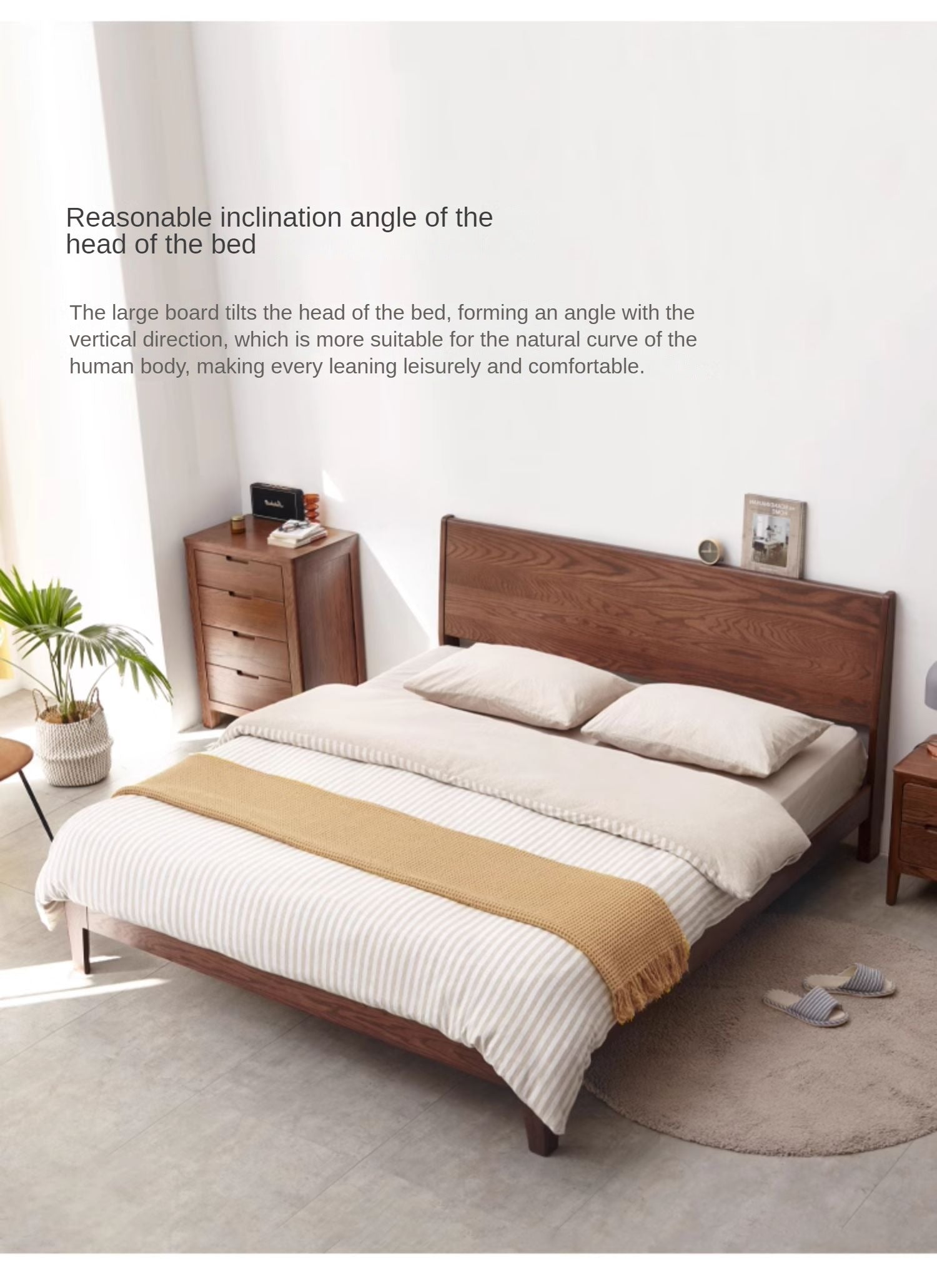 Oak solid wood bed modern simple Nordic bed<