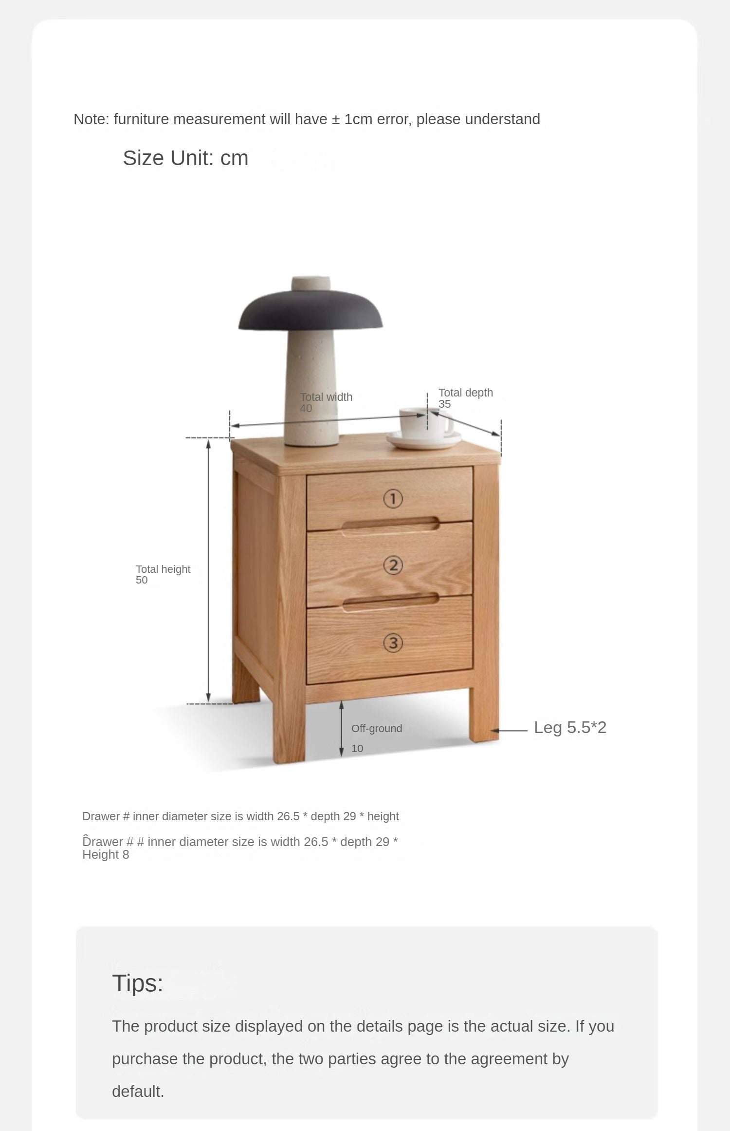 Nightstand  three drawer Oak solid wood-