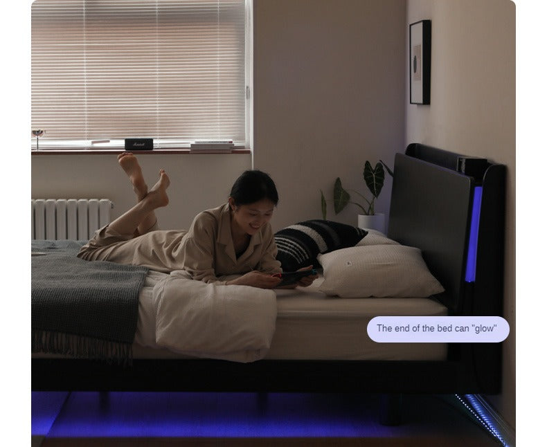 Oak Solid Wood Smart Cyberpunk Suspended Black Bed<