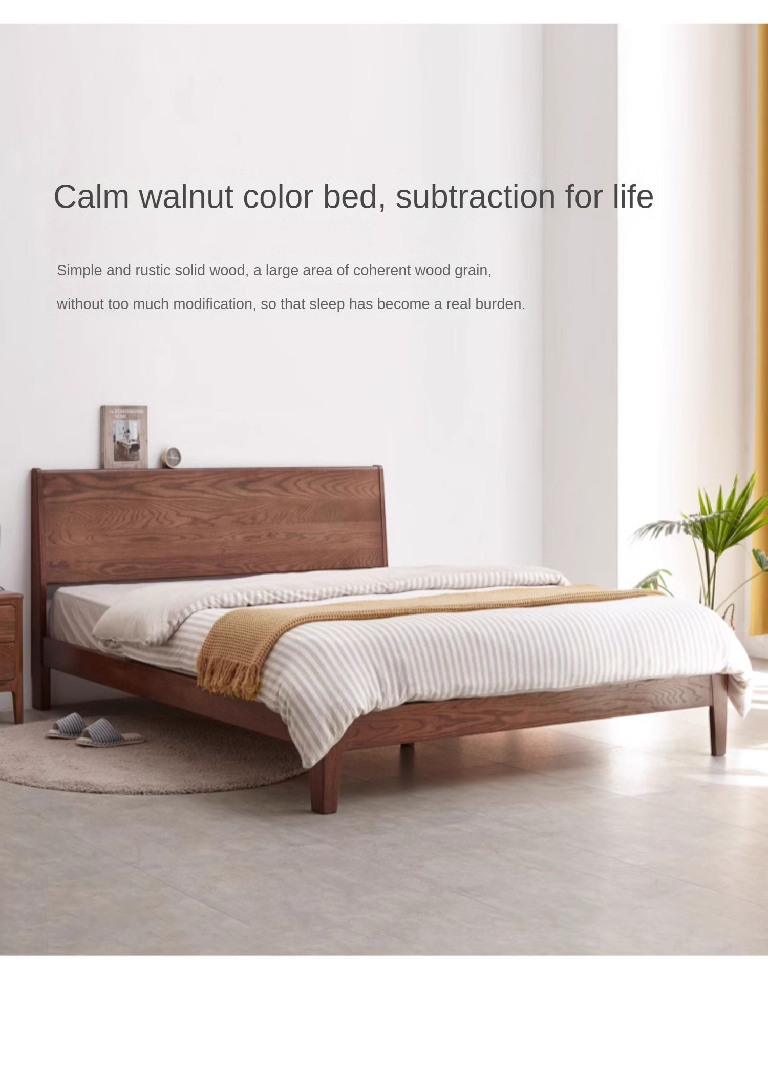 Oak solid wood bed modern simple Nordic bed<