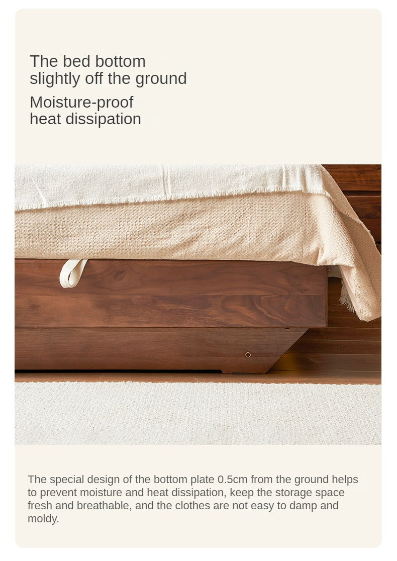 Black walnut solid wood platform bed, headboard-free box bed<